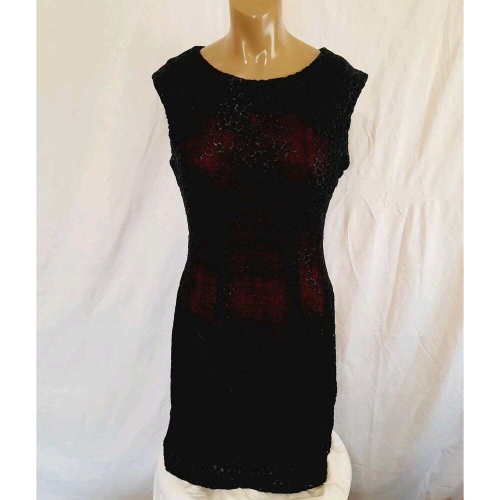 Alberto Makali Shift Eyelet Lace Black Midi Open Back Side Zip Layered Dress